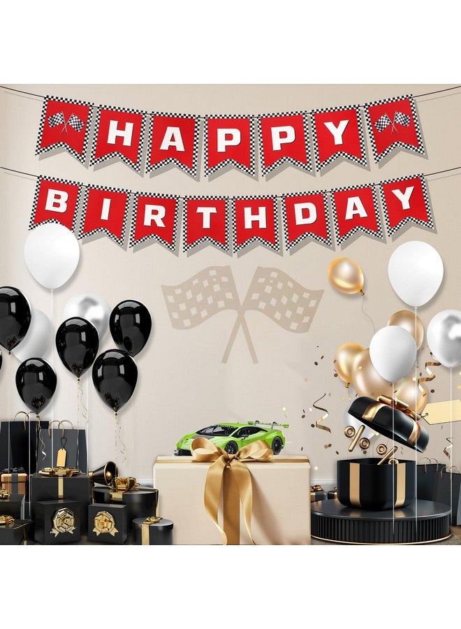 PEUTIER Race Car Happy Birthday Banner, Race Car Birthday Party Decorations Checkered Flags Black and White Racing Banner Let's Go Racing Checkered Flag Party Themed Party Supplies Decorations (Red) - Image 3