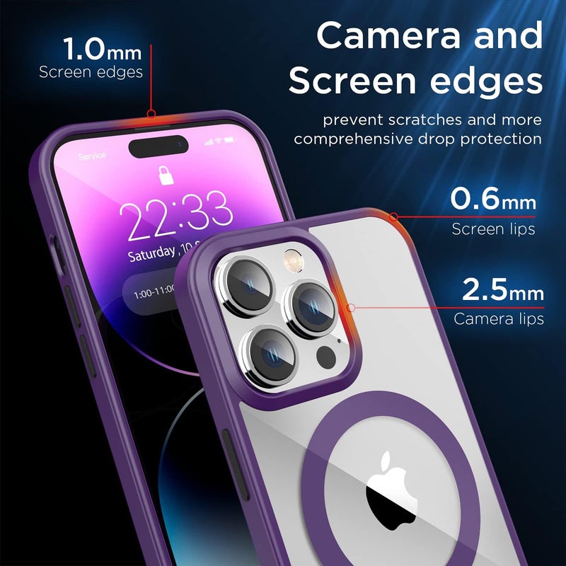 SUCGLES for iPhone 14 Pro Case with MagSafe [Ultra Strong Magnetic] [12FT Military Drop Protection] [Shockproof Bumper] Slim Thin Mag Safe Phone Cover 6.1 in for Apple 14pro (Deep Purple) - Image 5