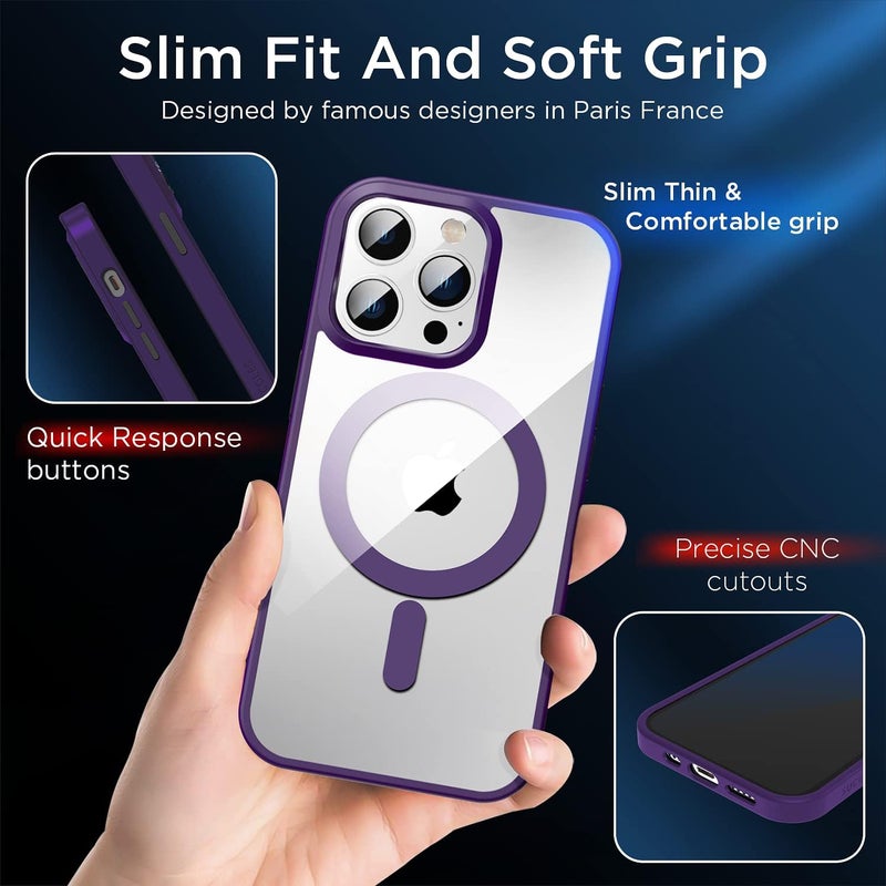 SUCGLES for iPhone 14 Pro Case with MagSafe [Ultra Strong Magnetic] [12FT Military Drop Protection] [Shockproof Bumper] Slim Thin Mag Safe Phone Cover 6.1 in for Apple 14pro (Deep Purple) - Image 4