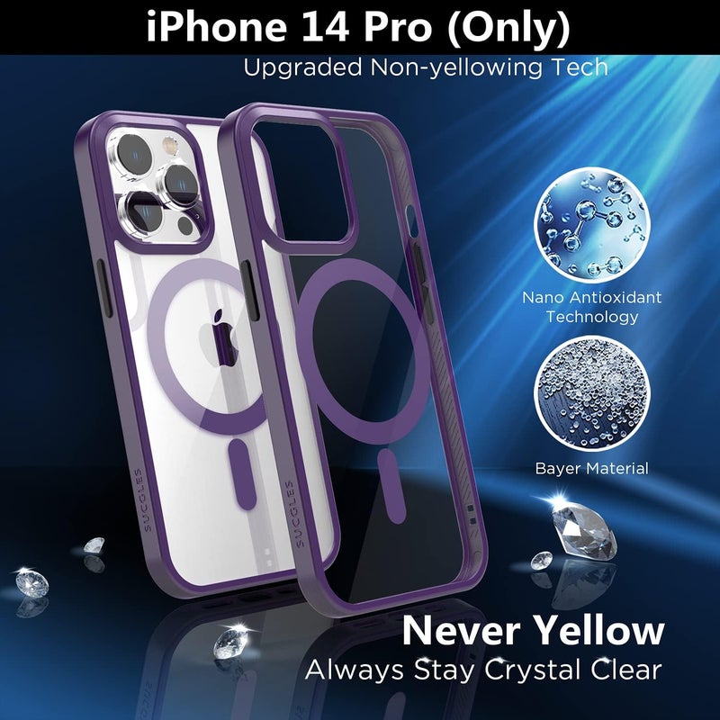 SUCGLES for iPhone 14 Pro Case with MagSafe [Ultra Strong Magnetic] [12FT Military Drop Protection] [Shockproof Bumper] Slim Thin Mag Safe Phone Cover 6.1 in for Apple 14pro (Deep Purple) - Image 2