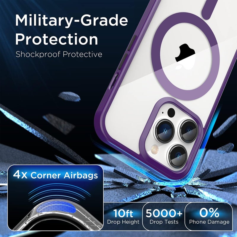 SUCGLES for iPhone 14 Pro Case with MagSafe [Ultra Strong Magnetic] [12FT Military Drop Protection] [Shockproof Bumper] Slim Thin Mag Safe Phone Cover 6.1 in for Apple 14pro (Deep Purple) - Image 3