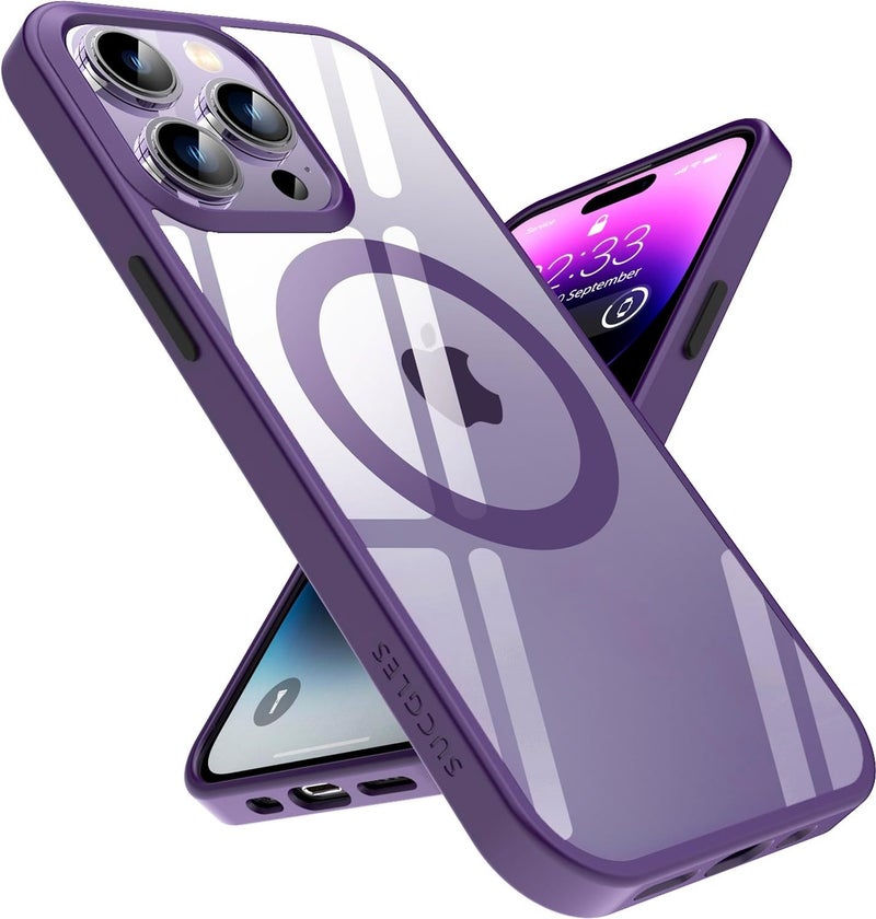 SUCGLES for iPhone 14 Pro Case with MagSafe [Ultra Strong Magnetic] [12FT Military Drop Protection] [Shockproof Bumper] Slim Thin Mag Safe Phone Cover 6.1 in for Apple 14pro (Deep Purple) - Image 1