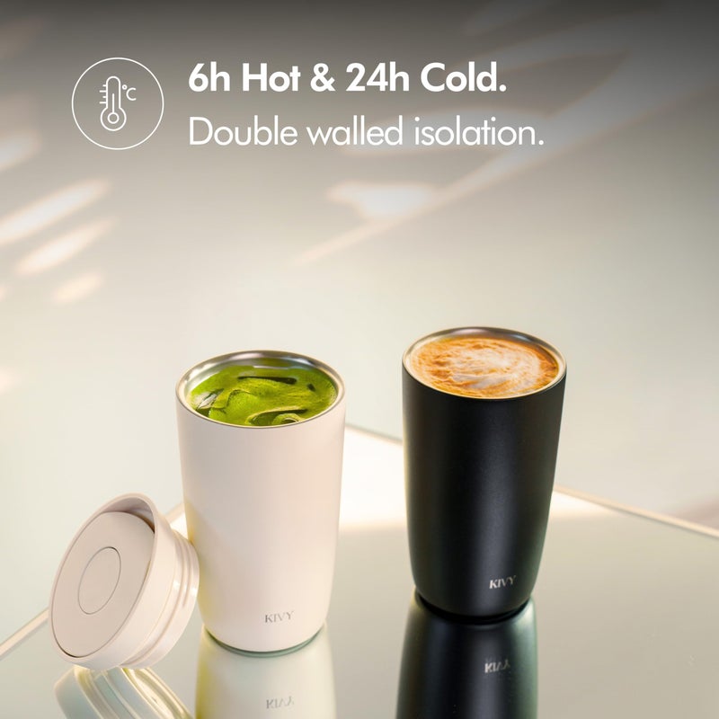 KIVY Travel Coffee Mug Tumbler [24h Cold | 6h Hot] Insulated Coffee Tumbler Stainless Steel - Leak Proof Coffee Travel Mug - 12oz Insulated cup to go for hot & cold drinks - Cups for Women & Men - Image 4