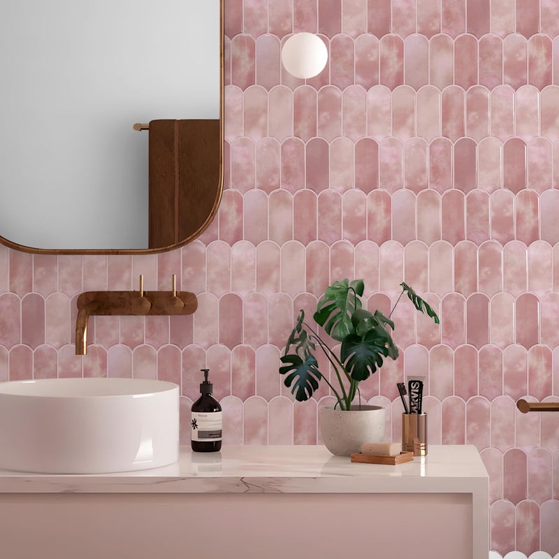 Vamos Tile 10-Sheet Backsplash Peel and Stick Tile, Pink Self Adhesive Vinyl Wall Tiles, Stick on Backsplash for Kitchen, Bathroom,RV (Thicker Design) - Image 2