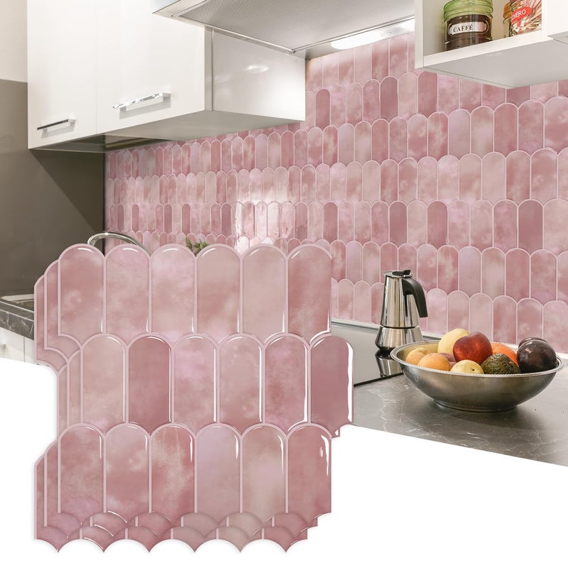 Vamos Tile 10-Sheet Backsplash Peel and Stick Tile, Pink Self Adhesive Vinyl Wall Tiles, Stick on Backsplash for Kitchen, Bathroom,RV (Thicker Design) - Image 1