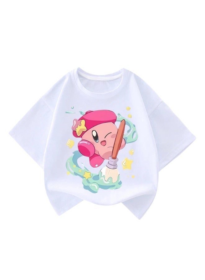 Kirby Star Crew Neck Graphic T-Shirt Cute Pink Cartoon Print Casual Tee Multiple Sizes Summer Unisex Top - Image 1