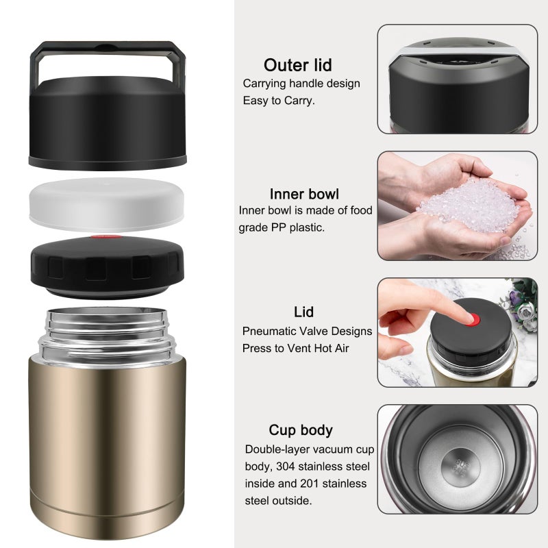 Zalaxt 28oz Soup Thermos, Stainless Steel Thermos for Hot Food, Wide Mouth Food Thermos Jar, Insulated Lunch Container Leak Proof Vacuum Thermal Flask(gold) - Image 5