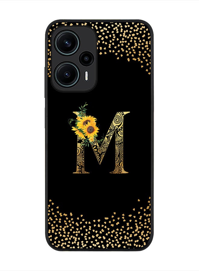 Stylizedd غطاء لهاتف Xiaomi Poco F5 5G / Redmi Note 12 Turbo 5G حالة متينة سوداء مخصصة بحرف أولي نمط ماندالا زهور أبجدية-M (أسود) - Image 1