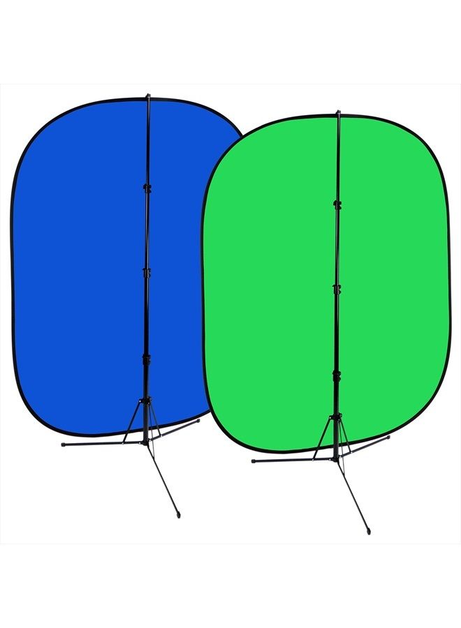 Fotodiox 5'x7' Collapsible Chromakey Green + Blue 2-in-1 Background, Backdrop kit w/Stand Support - Image 1