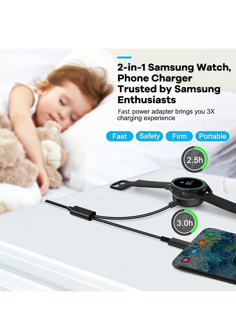 2 in 1 Charger for Samsung Galaxy Watch 7/Ultra/6/6 Classic/5/5 Pro/4/4 Classic/3/Active 2/Active 1/Fe,Nylon Braided Magnetic Fast Charging Cable for Samsung Phone and Watch - Image 4