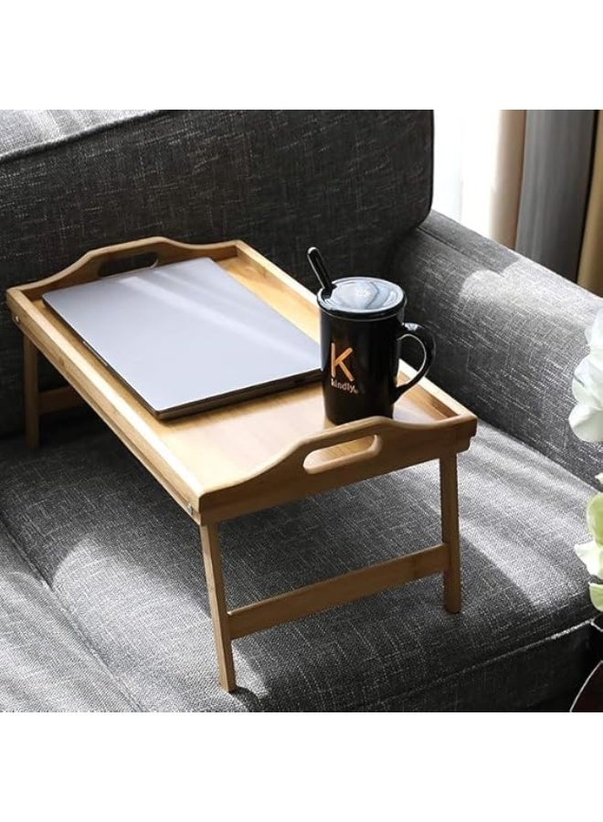 صينية فطار خشب زان مزودة بيد للحمل وبرجول للتقديم الأنيق. دهان ضد المياه وقشرة موجنة طبيعية مثالية للضيافة أو الفطار على السرير LO - Image 1