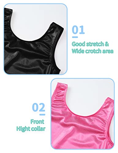 Nymphperi Leotards Gymnastics for Girls Size 4t 5t Sparkly Sleeveless Solid Rose Pink Biketards with Shorts Shiny Pure Black Unitards for Kids Ballet Birthday Gifts - Image 3