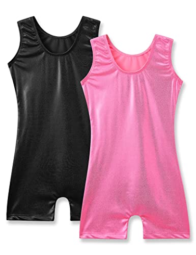 Nymphperi Leotards Gymnastics for Girls Size 4t 5t Sparkly Sleeveless Solid Rose Pink Biketards with Shorts Shiny Pure Black Unitards for Kids Ballet Birthday Gifts - Image 2