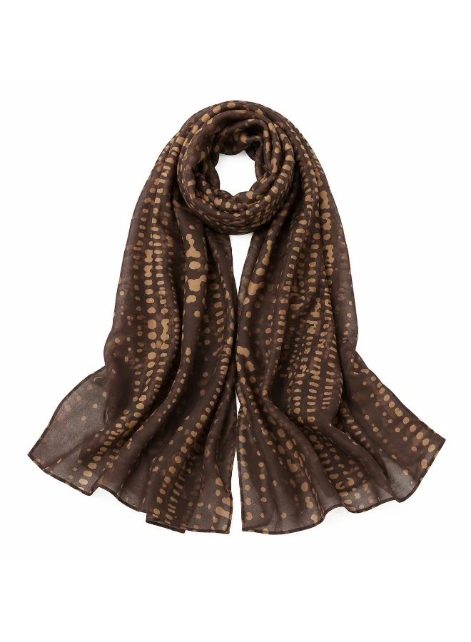 Amnad International Women's Premium Silk Feel Kaftan Abaya, Brown Gold Abstract Print with Matching Hijab, Sizes 52-60 inches