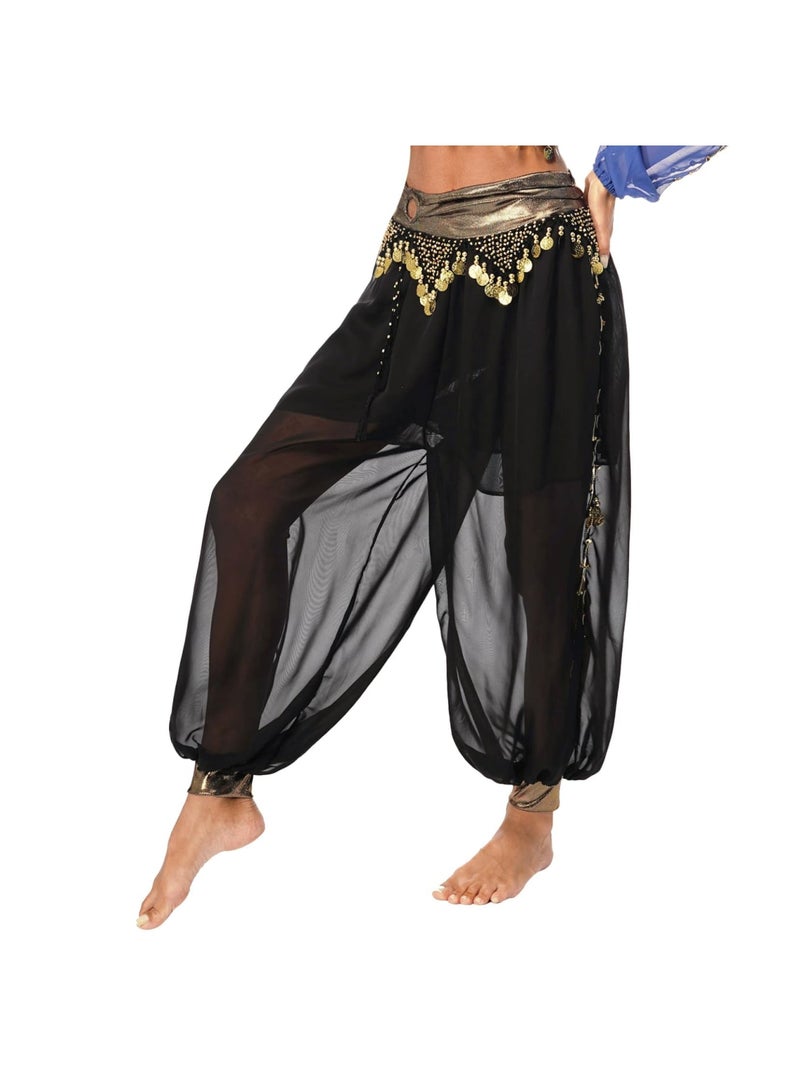 SYOSI بنطلون رقص شرقي نسائي لامع مرصع بالترتر بنطلون يوغا عربي للهالوين - Image 4
