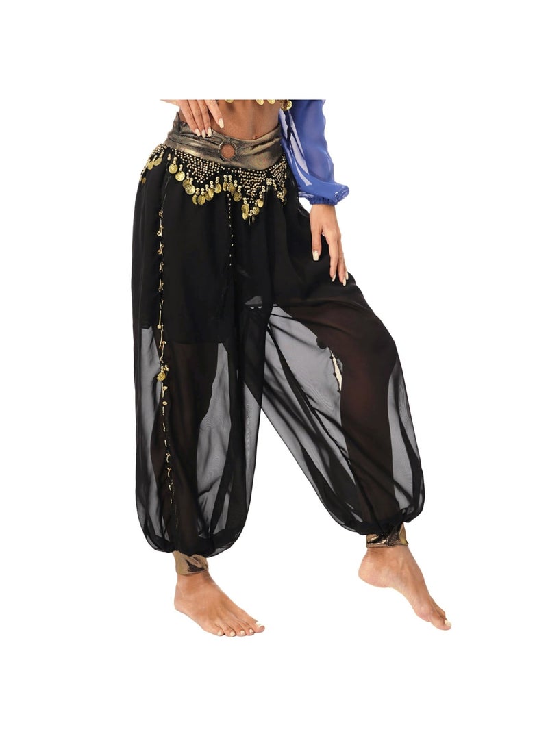 SYOSI بنطلون رقص شرقي نسائي لامع مرصع بالترتر بنطلون يوغا عربي للهالوين - Image 1