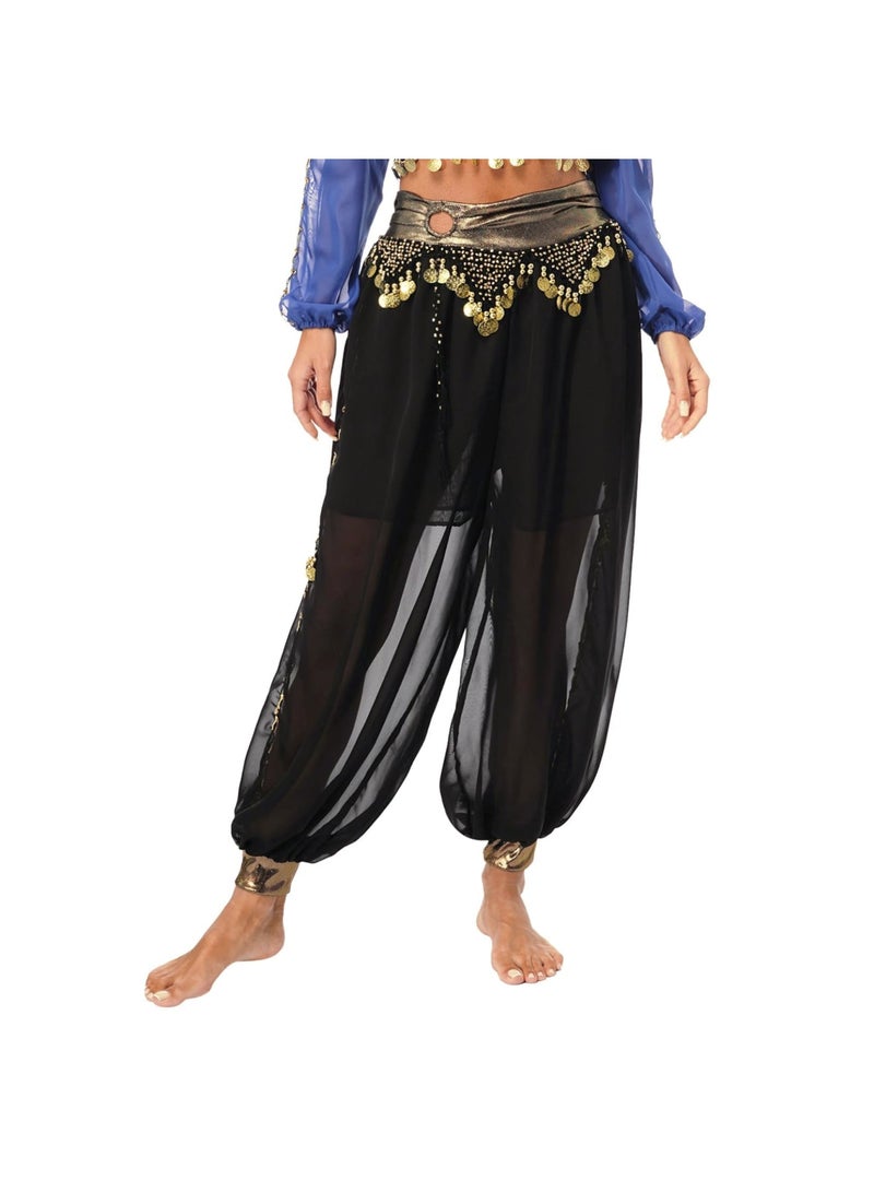 SYOSI بنطلون رقص شرقي نسائي لامع مرصع بالترتر بنطلون يوغا عربي للهالوين - Image 3