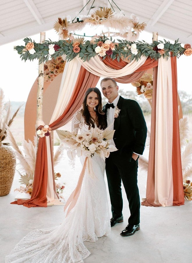 DearHouse 3 Panel Wedding Arch Draping Fabric,29.5" x18Ft Pearl Fabric Drapes for Wedding Sheer Backdrop (Champagne+Terracotta+Caramel) - Image 5