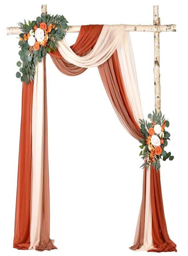 DearHouse 3 Panel Wedding Arch Draping Fabric,29.5" x18Ft Pearl Fabric Drapes for Wedding Sheer Backdrop (Champagne+Terracotta+Caramel) - Image 1