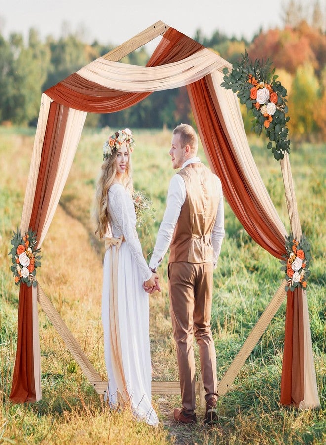 DearHouse 3 Panel Wedding Arch Draping Fabric,29.5" x18Ft Pearl Fabric Drapes for Wedding Sheer Backdrop (Champagne+Terracotta+Caramel) - Image 2