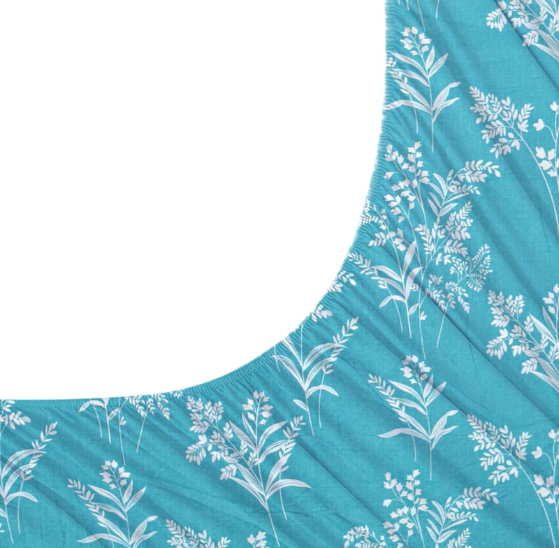 DECOREZA 300 TC All Around Cotton Floral Elastic Fitted Bedsheets King Size,Premium with Elastic Fitted Bedsheets for Double Bed with 2 Pillow Covers,Size 78" X 72"(Aquamarine Blue) - Image 4