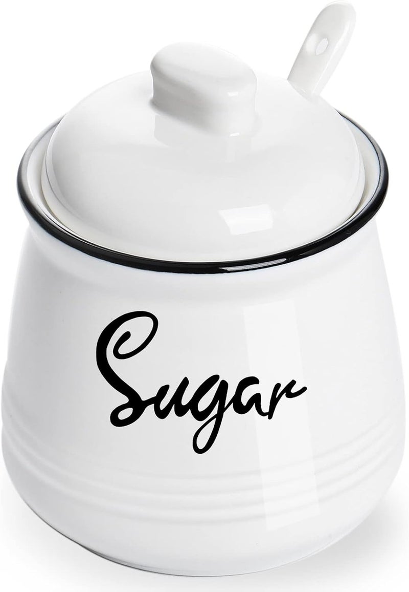 HAOTOP Farmhouse Porcelain Sugar Bowl with Lid and Spoon 12oz ,Easy to Clean (White) - Image 1