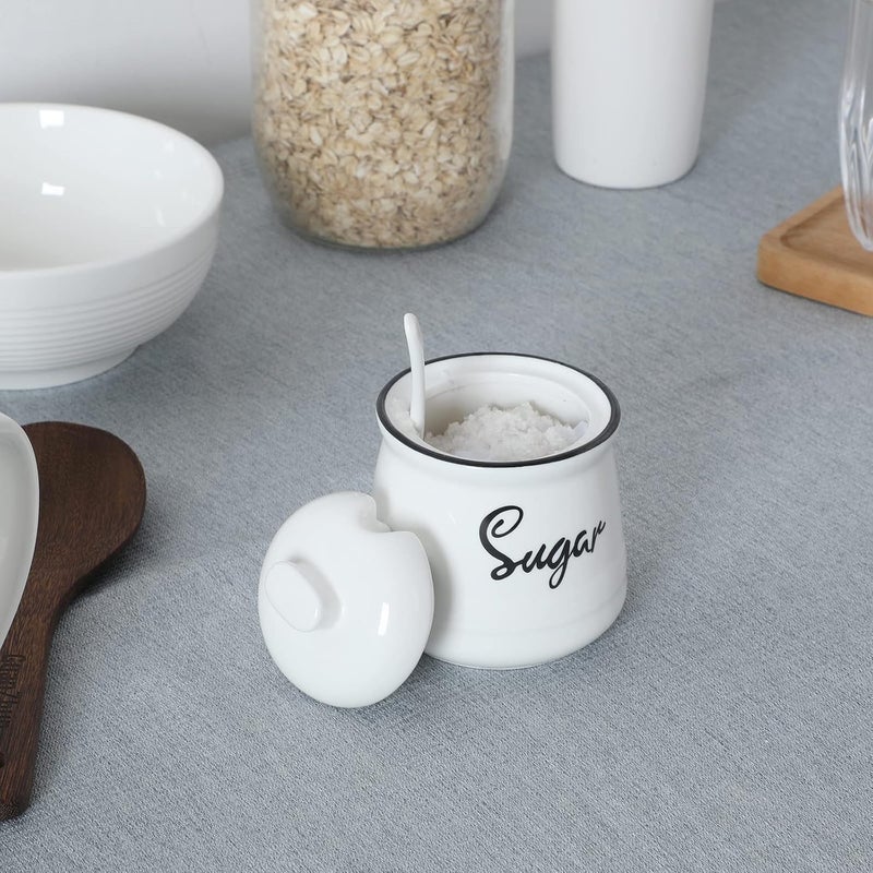 HAOTOP Farmhouse Porcelain Sugar Bowl with Lid and Spoon 12oz ,Easy to Clean (White) - Image 4