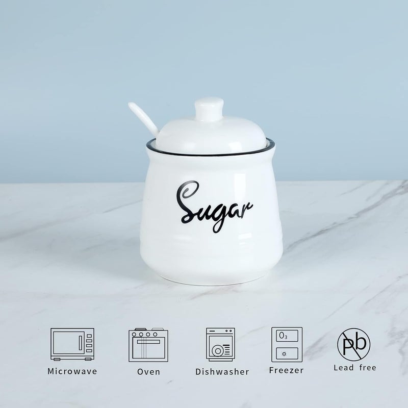 HAOTOP Farmhouse Porcelain Sugar Bowl with Lid and Spoon 12oz ,Easy to Clean (White) - Image 3