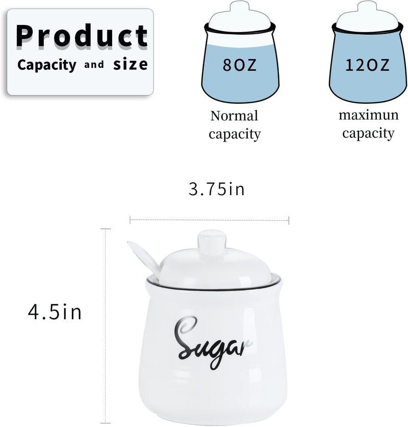 HAOTOP Farmhouse Porcelain Sugar Bowl with Lid and Spoon 12oz ,Easy to Clean (White) - Image 5
