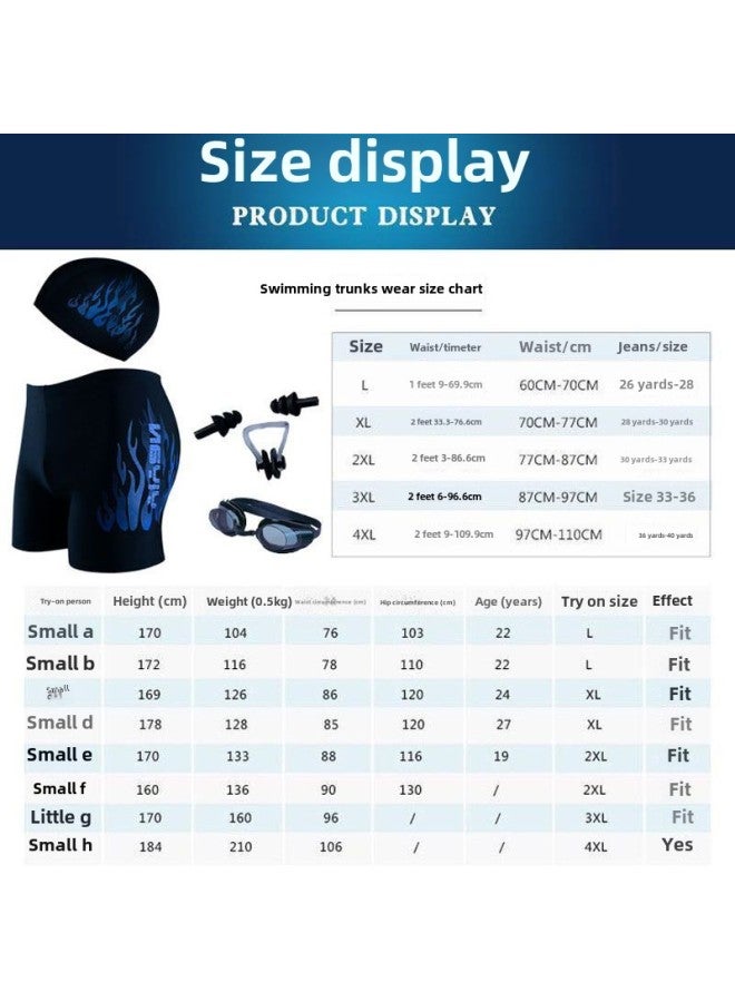 Yiyan Swimming Trunks Men's Flat-angle Hot Spring Quick-drying Beach Pants Plus Size Loose Fashionable Men's Swimming Trunks Swimming Equipment Set-Color:Blue Fire Swimming Trunks Swimming Cap + Mobile Phone Bag-Size:L( 45-55kg )