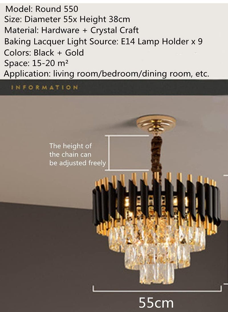 YD Crystal Chandelier Ceiling Light 15.7'' Back Gold Pendant Light 5-Tier Crystal Chandelier Light Fixture Flush Mount Ceiling Light for Dining Room Living Room Kitchen Island Foyer - Image 2