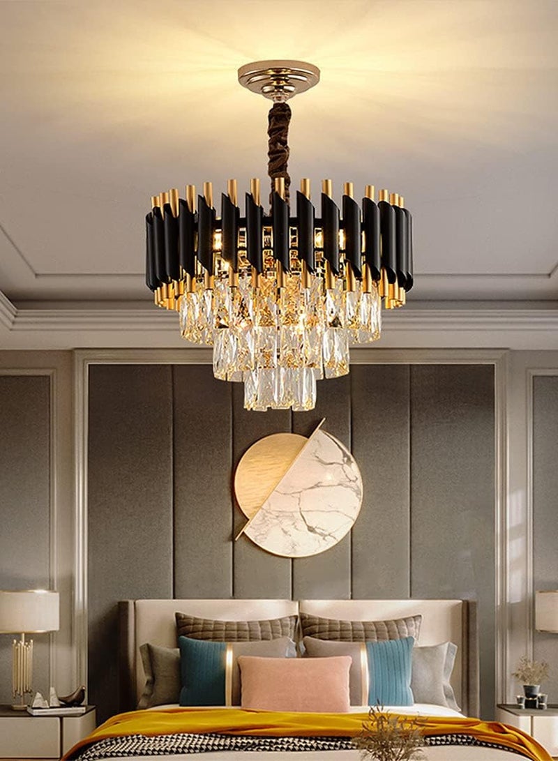 YD Crystal Chandelier Ceiling Light 15.7'' Back Gold Pendant Light 5-Tier Crystal Chandelier Light Fixture Flush Mount Ceiling Light for Dining Room Living Room Kitchen Island Foyer - Image 3