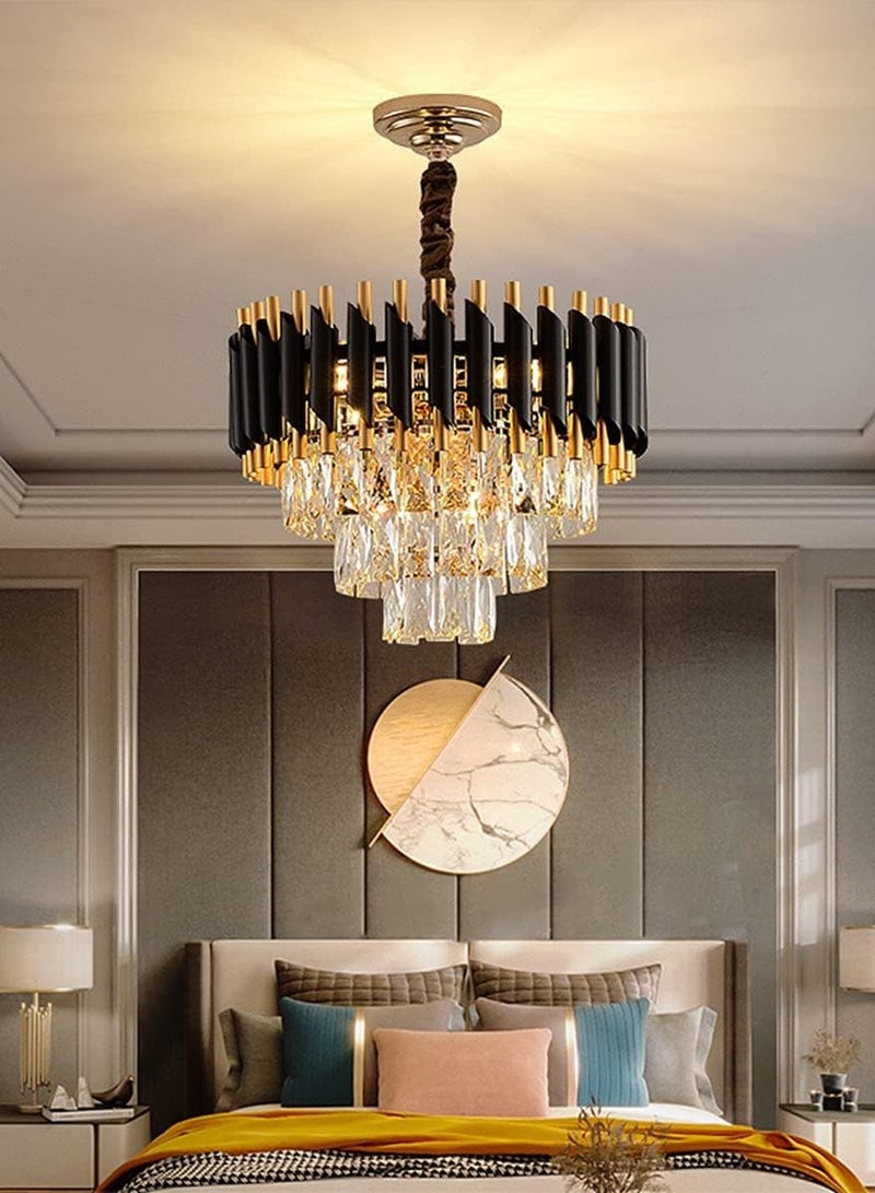 YD Crystal Chandelier Ceiling Light 15.7'' Back Gold Pendant Light 5-Tier Crystal Chandelier Light Fixture Flush Mount Ceiling Light for Dining Room Living Room Kitchen Island Foyer - Image 1