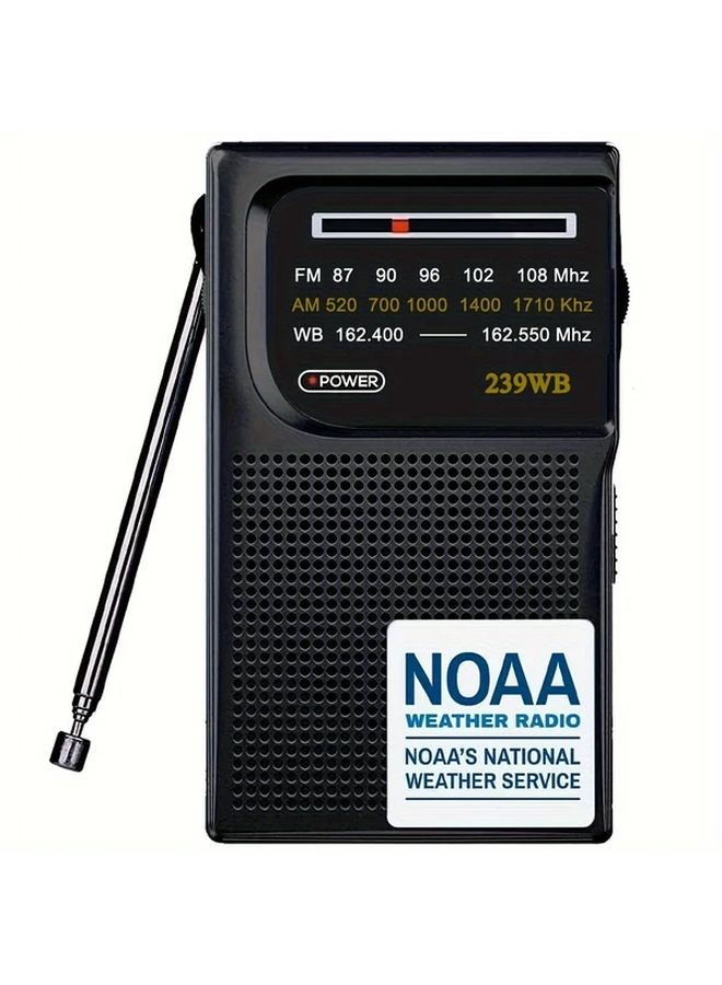راديو الطقس المحمول الأسود من NOAA يعمل بالبطارية مع راديو AM/FM ومقبس سماعة رأس للطوارئ - Image 4