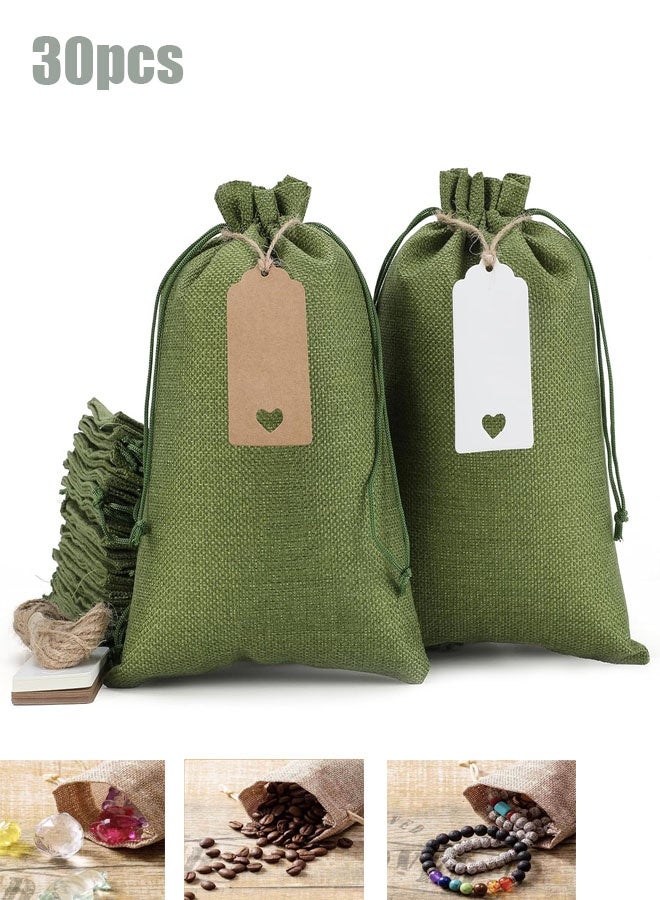 Bukela 30Pcs Gift Bags, 7x10 Green Burlap Sacks with Tags and String for Wrapping Halloween Gifts, Wooden Cross, For Birthday, Wedding, Party, - Image 1