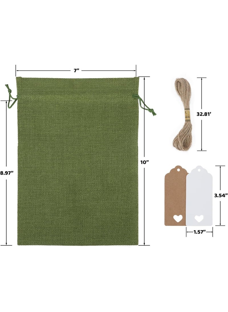 Bukela 30Pcs Gift Bags, 7x10 Green Burlap Sacks with Tags and String for Wrapping Halloween Gifts, Wooden Cross, For Birthday, Wedding, Party, - Image 5