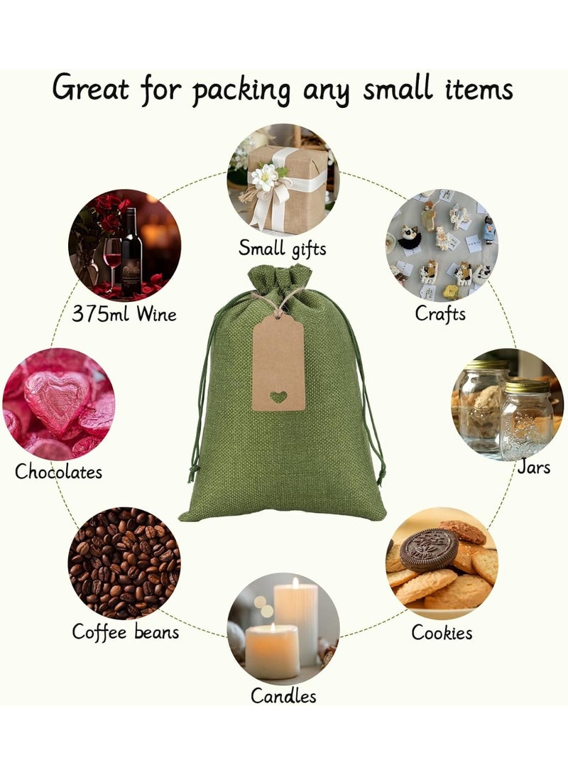 Bukela 30Pcs Gift Bags, 7x10 Green Burlap Sacks with Tags and String for Wrapping Halloween Gifts, Wooden Cross, For Birthday, Wedding, Party, - Image 2