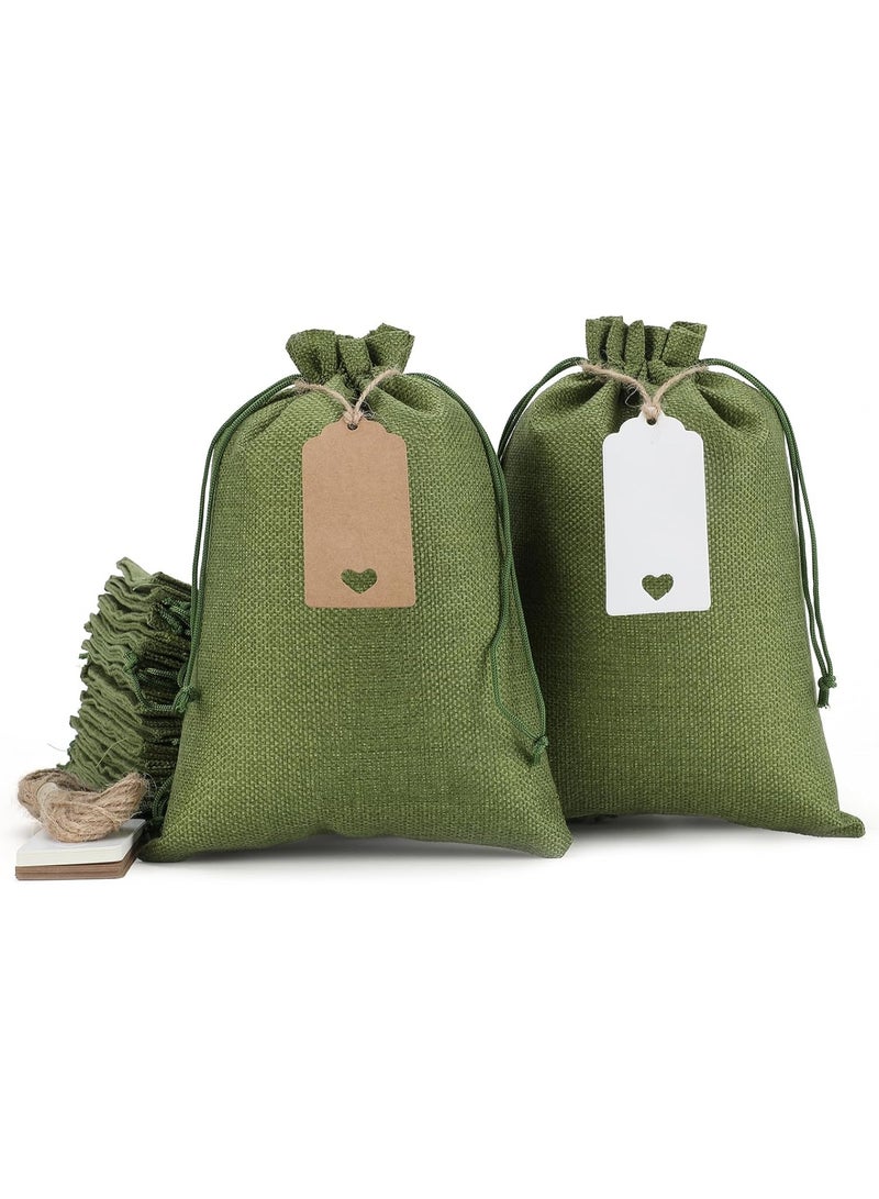 Bukela 30Pcs Gift Bags, 7x10 Green Burlap Sacks with Tags and String for Wrapping Halloween Gifts, Wooden Cross, For Birthday, Wedding, Party, - Image 4