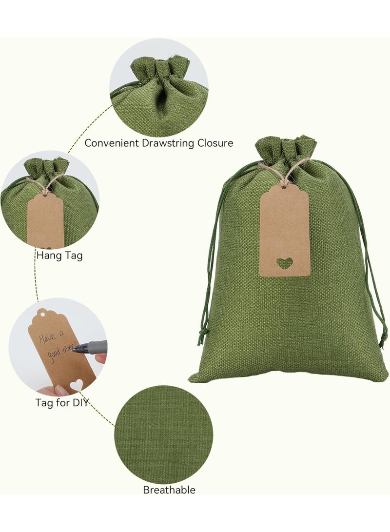 Bukela 30Pcs Gift Bags, 7x10 Green Burlap Sacks with Tags and String for Wrapping Halloween Gifts, Wooden Cross, For Birthday, Wedding, Party, - Image 3