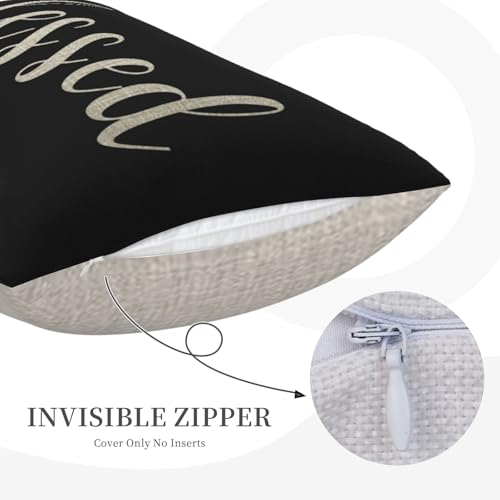 NIDITW Nice Gift Inspirational Blessed Letters Words Waist Lumbar Black Cotton Linen Throw Pillow case Cushion Cover for Sofa Home Decorative Oblong 12x20 Inches - Image 3