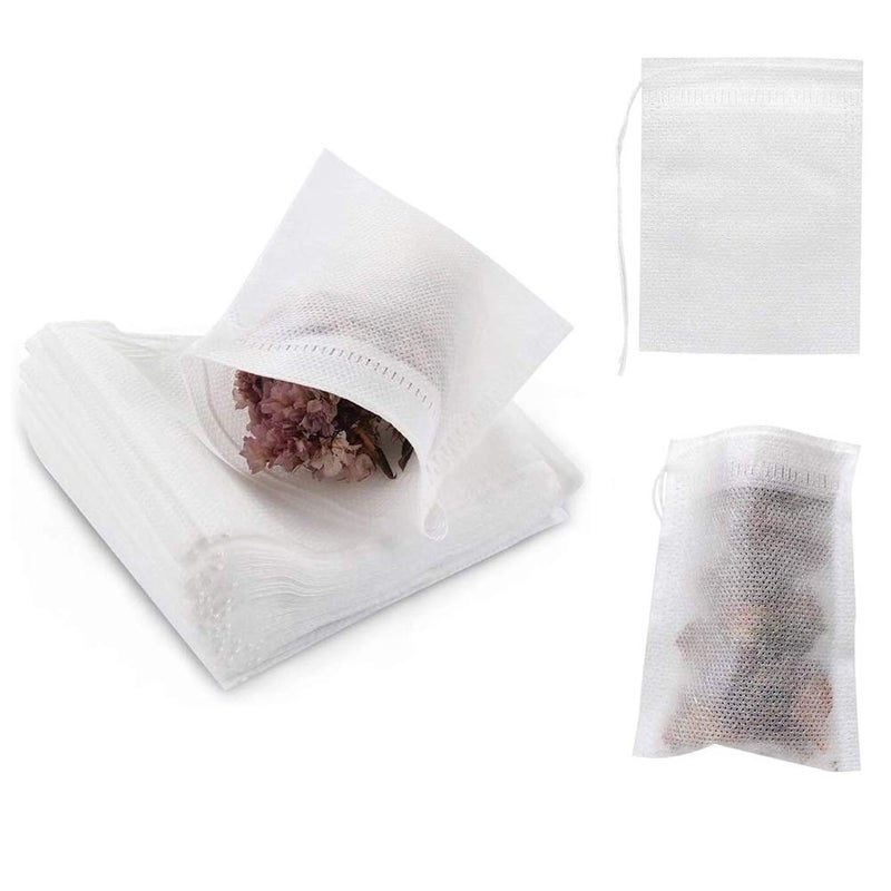 Premium 100-Pack Disposable Tea Filter Bags - Eco-Friendly Paper Tea Infuser Pouches - Durable Empty Herb Satchels with Cotton Drawstring Layout for Loose Leaf Tea, Coffee & Cooking Bouquet Garni (2.4 x 3.1 Inch / 6 x 8 cm Clear White Profile) - Manual Culinary Infusion Care & Kitchen Asset Management Template