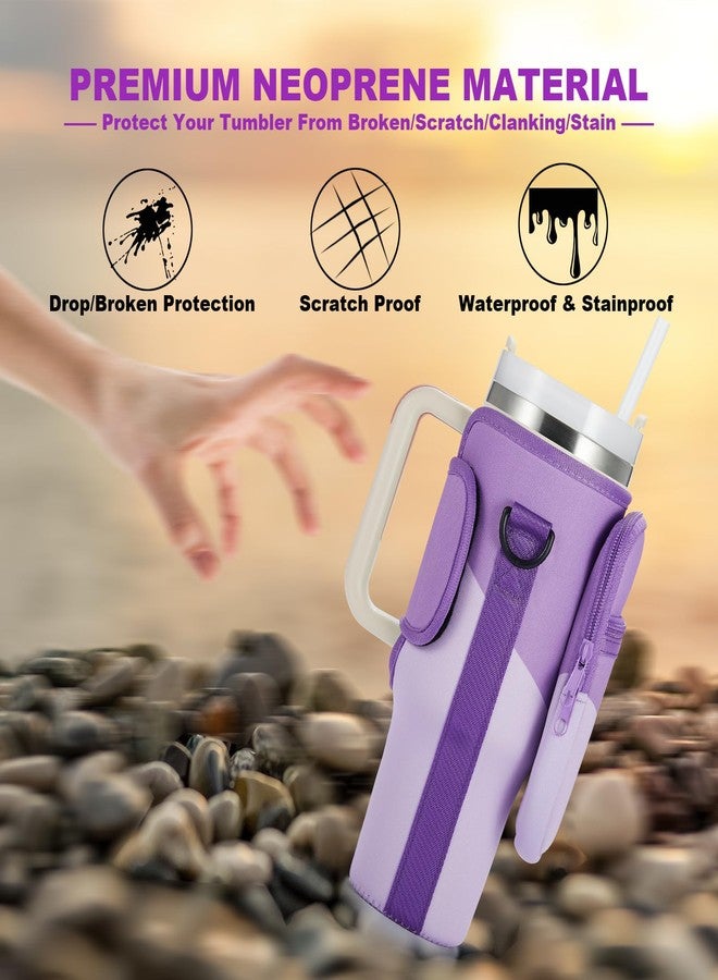 BULKITEM Water Bottle Carrier Bag with Phone Pocket for Pink Stanley 40 oz Tumbler with Handle, Neoprene Water Cup Holder Pouch with Strap for Valentines Stanley Cup Accessories - Image 4