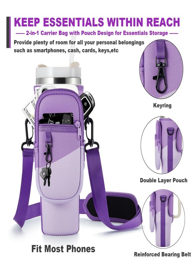 BULKITEM Water Bottle Carrier Bag with Phone Pocket for Pink Stanley 40 oz Tumbler with Handle, Neoprene Water Cup Holder Pouch with Strap for Valentines Stanley Cup Accessories - Image 3