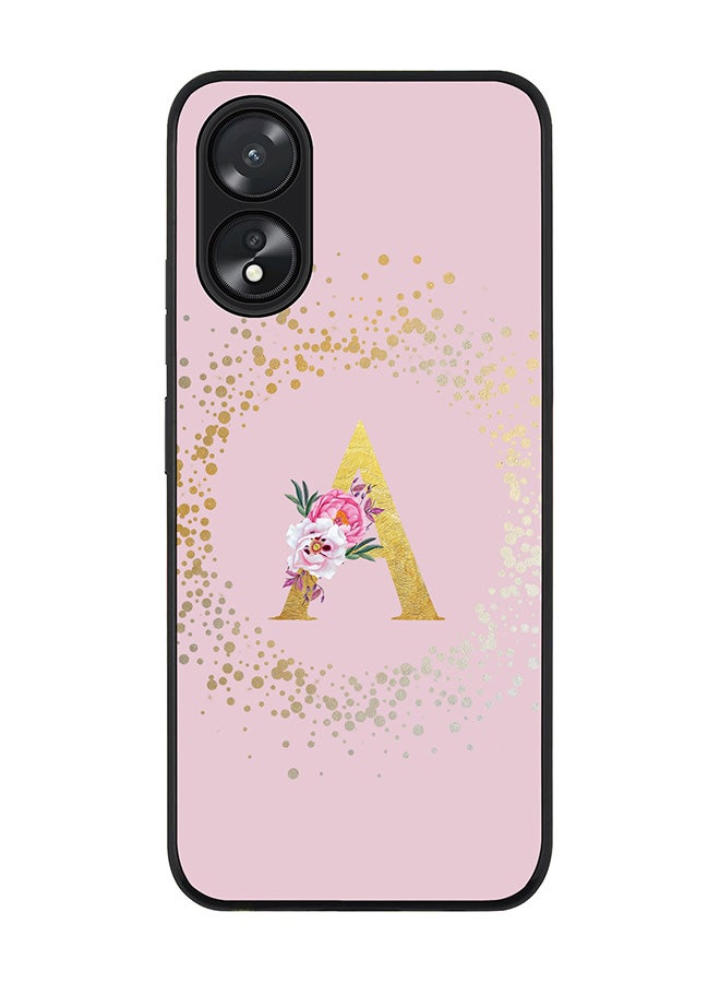 Stylizedd Rugged Black Edge case for Oppo A18 / Oppo A38,Slim fit Flexible Cover - Custom Monogram Initial Letter Floral Pattern Alphabet - A (Pink ) - Image 1