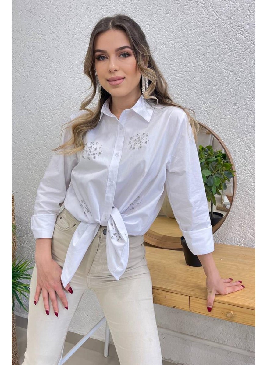 Tena قميص نسائي أبيض مقاس كبير مع أحجار على الجهة الأمامية  - Image 2