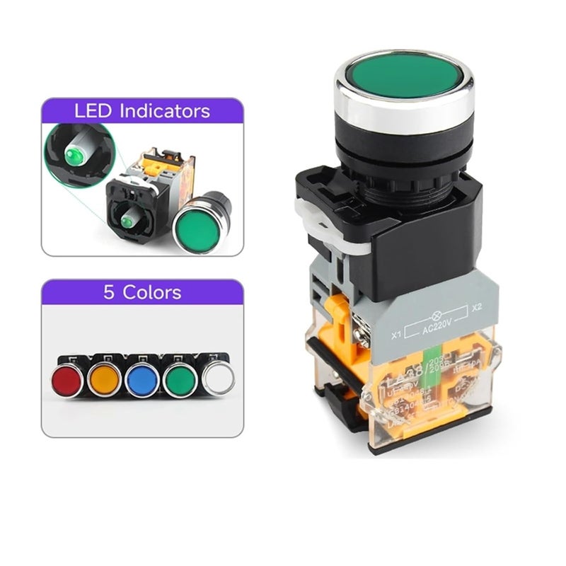 LA38 11D مفتاح ضغط بمؤشرات LED NO NC لحظي قفل 12V 24V تيار مستمر 220V 380V تيار متردد - Image 3
