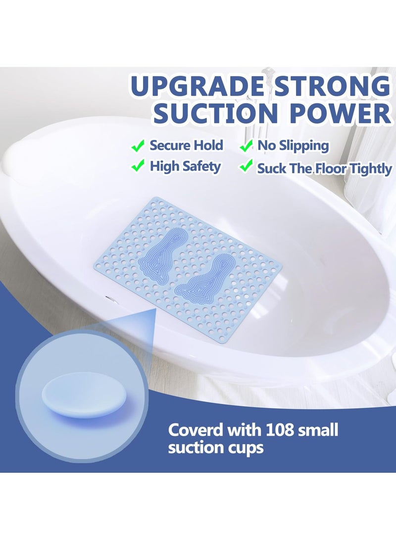 SYOSI SYOSI Non-Slip Shower Safety Mat, Non-Slip Shower Floor Mat for Bathers Exfoliating Foot Massage Bath Mat 27.6''x19.7'' Shower Foot Scrubber with Superior Grip Suction Cups Drain Holes (Blue) - Image 4