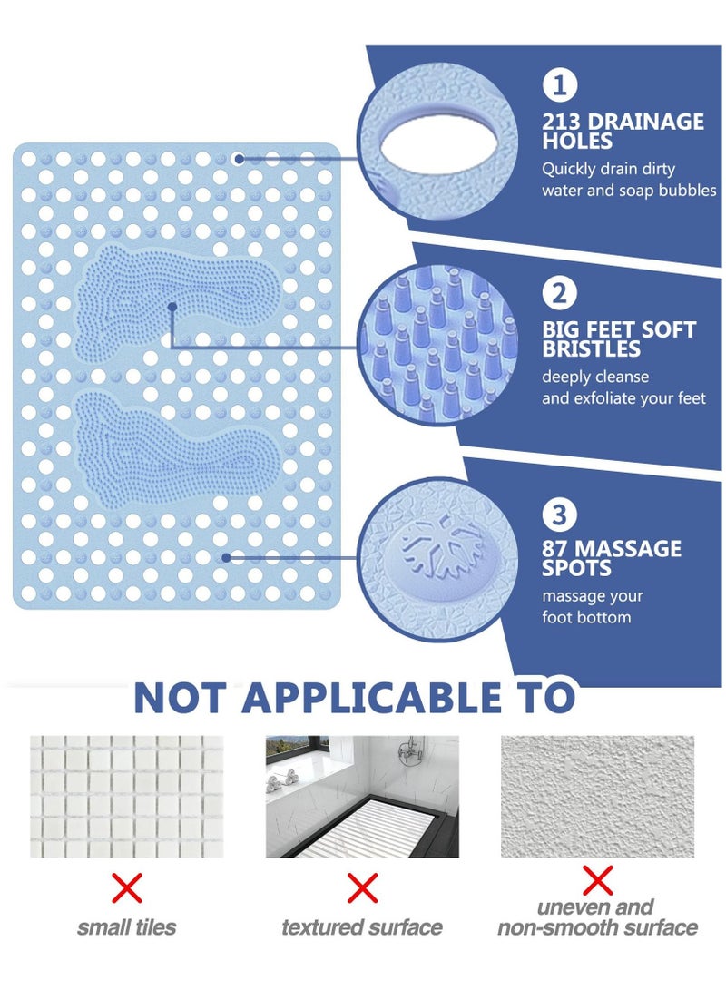 SYOSI SYOSI Non-Slip Shower Safety Mat, Non-Slip Shower Floor Mat for Bathers Exfoliating Foot Massage Bath Mat 27.6''x19.7'' Shower Foot Scrubber with Superior Grip Suction Cups Drain Holes (Blue) - Image 2