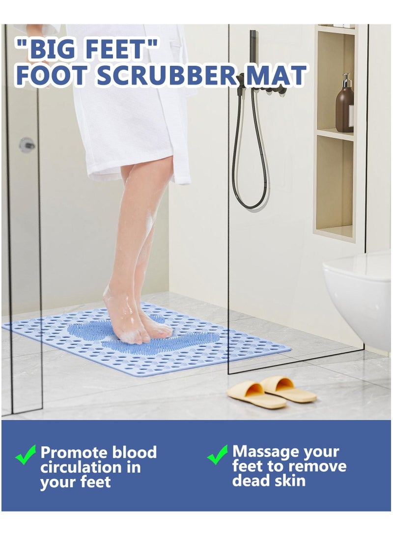 SYOSI SYOSI Non-Slip Shower Safety Mat, Non-Slip Shower Floor Mat for Bathers Exfoliating Foot Massage Bath Mat 27.6''x19.7'' Shower Foot Scrubber with Superior Grip Suction Cups Drain Holes (Blue) - Image 5