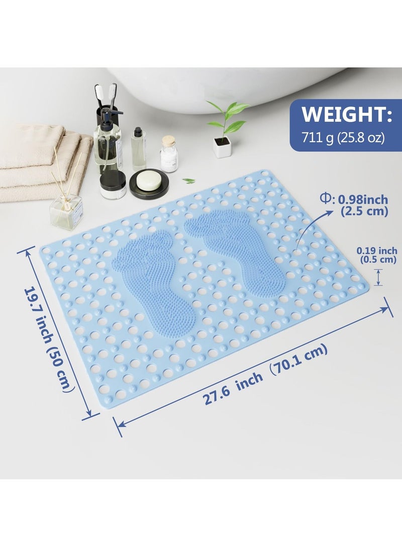 SYOSI SYOSI Non-Slip Shower Safety Mat, Non-Slip Shower Floor Mat for Bathers Exfoliating Foot Massage Bath Mat 27.6''x19.7'' Shower Foot Scrubber with Superior Grip Suction Cups Drain Holes (Blue) - Image 3